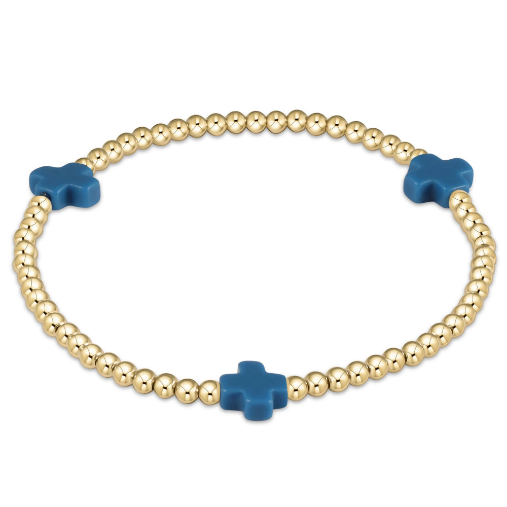 enewton 5.5" egirl Signature Cross Gold Pattern 3mm Bead Bracelet - Cobalt