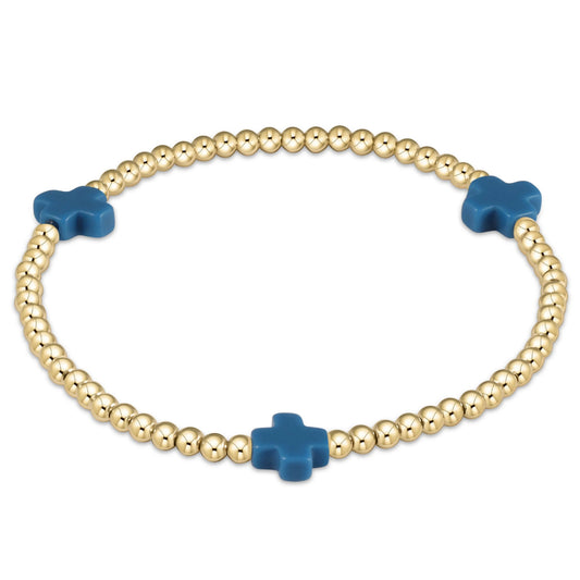 enewton 5.5" egirl Signature Cross Gold Pattern 3mm Bead Bracelet - Cobalt