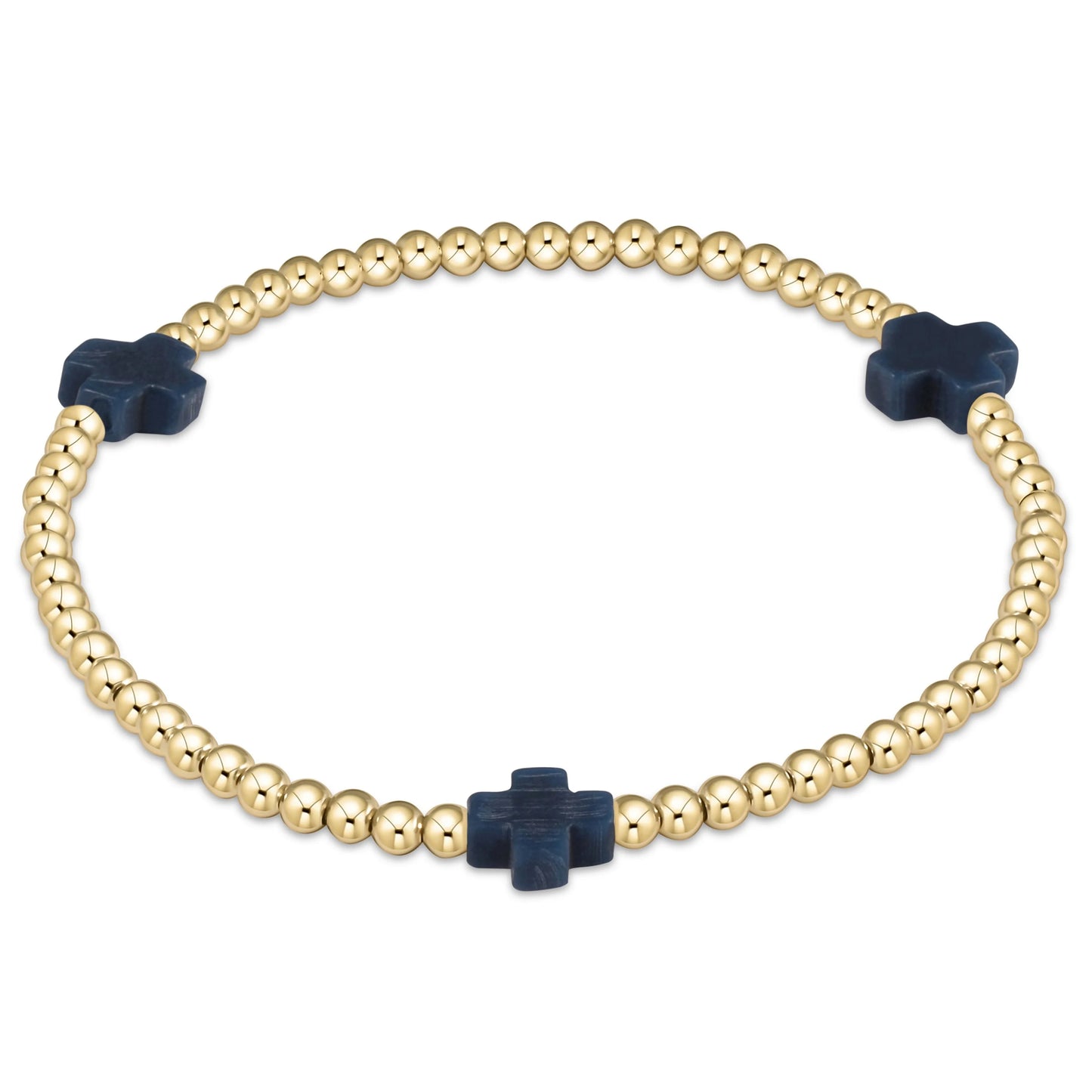 enewton 7.25" extends Signature Cross Gold Pattern 3mm Bead Bracelet - Navy