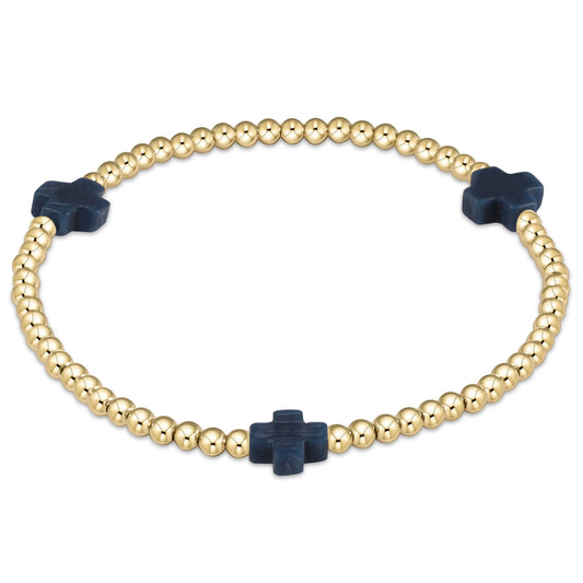 enewton 7.25" extends Signature Cross Gold Pattern 3mm Bead Bracelet - Navy