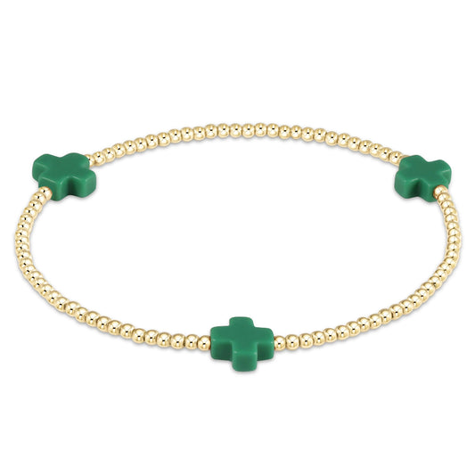 Enewton 6.25" Signature Cross Gold Pattern 2mm Bead Bracelet - Emerald