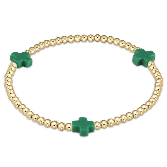 enewton 5.5" egirl Signature Cross Gold Pattern 3mm Bead Bracelet - Emerald