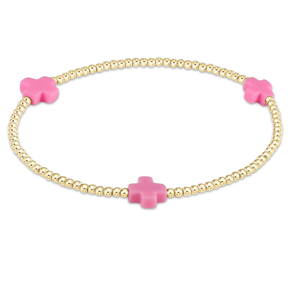 enewton 6.25" Signature Cross Gold Pattern 2mm Bead Bracelet - Bright Pink