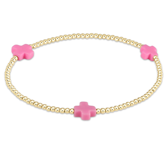 enewton 6.25" Signature Cross Gold Pattern 2mm Bead Bracelet - Bright Pink