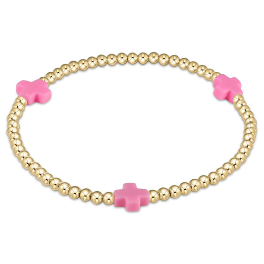 enewton 5.5" egirl Signature Cross Gold Pattern 3mm Bead Bracelet - Bright Pink