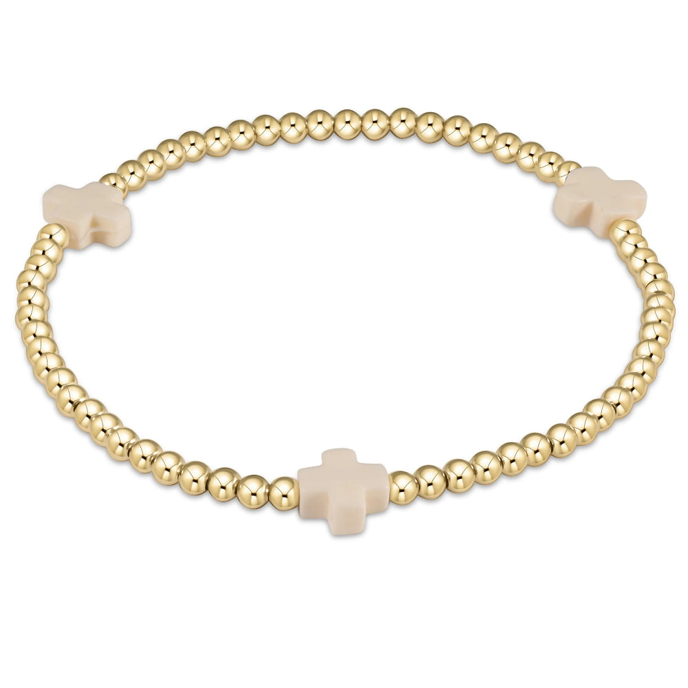 enewton 7.25" extends Signature Cross Gold Pattern 3mm Bead Bracelet - Off White
