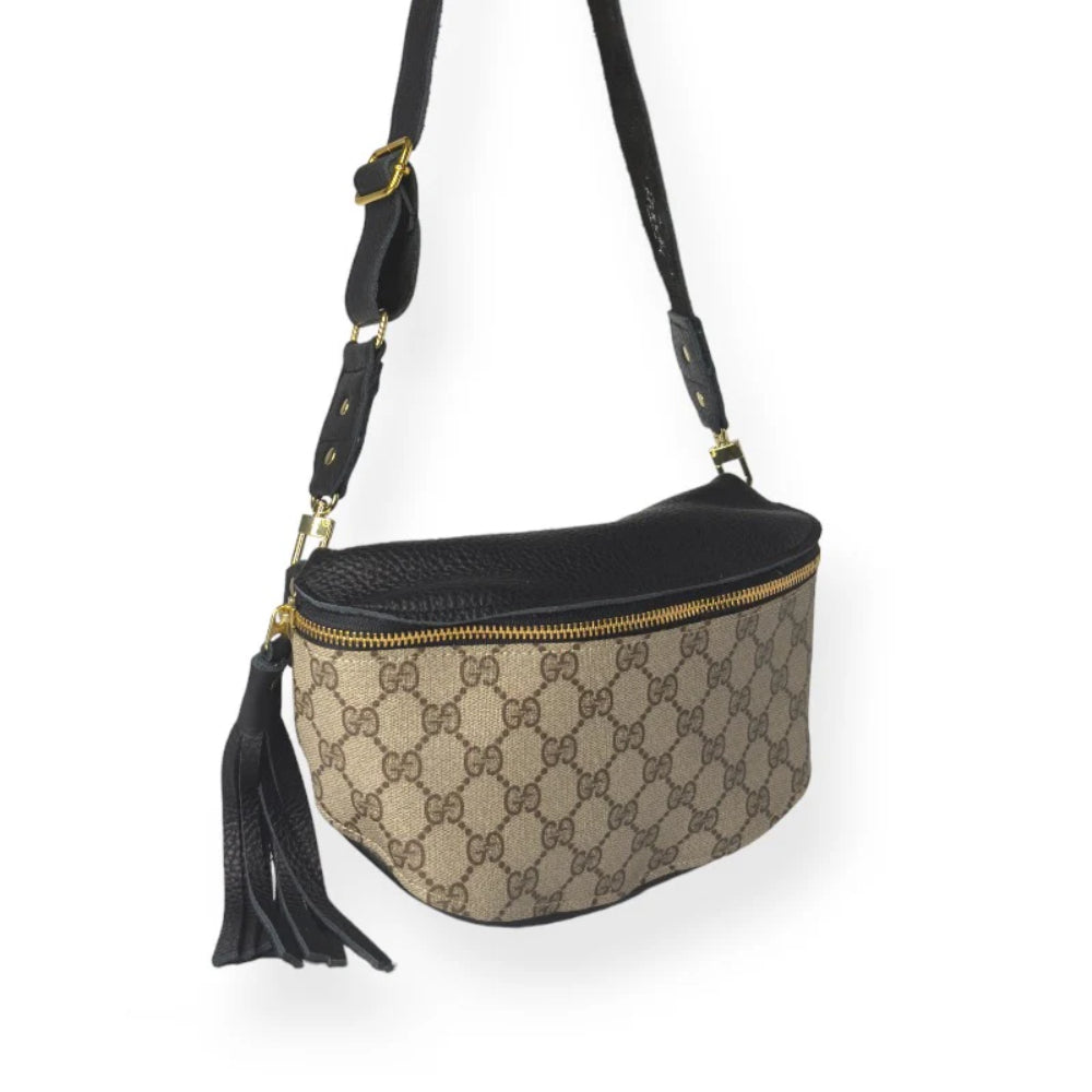Beaudin Designs Britt Belt Bag in Black Leather & Upcycled GG