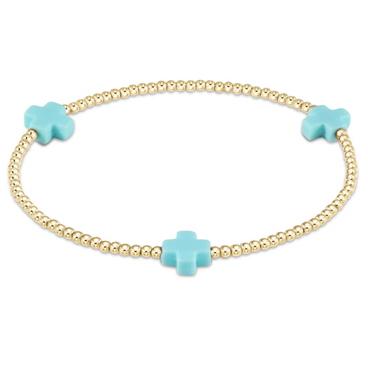 enewton 6.25" Signature Cross Gold Pattern 2mm Bead Bracelet - Turquoise