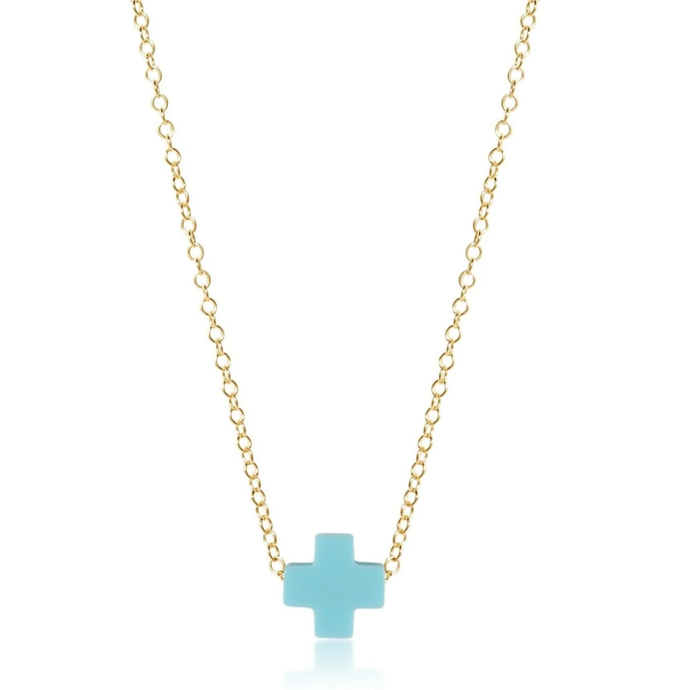 enewton 16" Necklace Gold - Signature Cross Small Charm - Turquoise