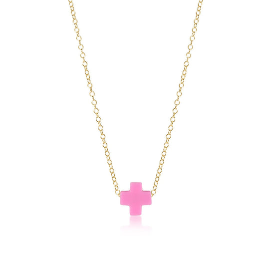 enewton 16" Necklace Gold - Signature Cross Small Charm - Bright Pink