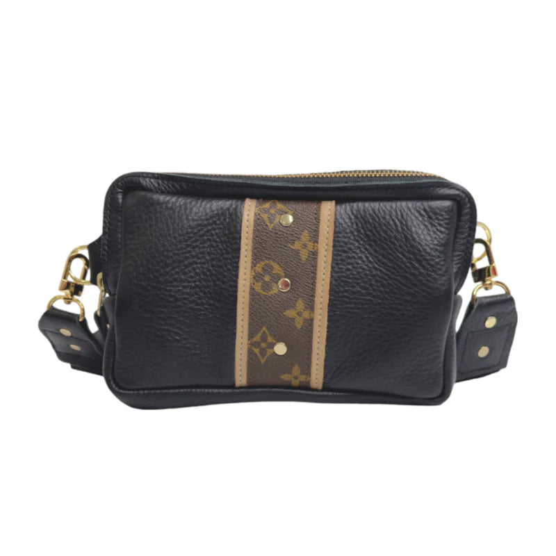 Beaudin Designs Bella Belt Bag in Black Leather & Upcycled LV