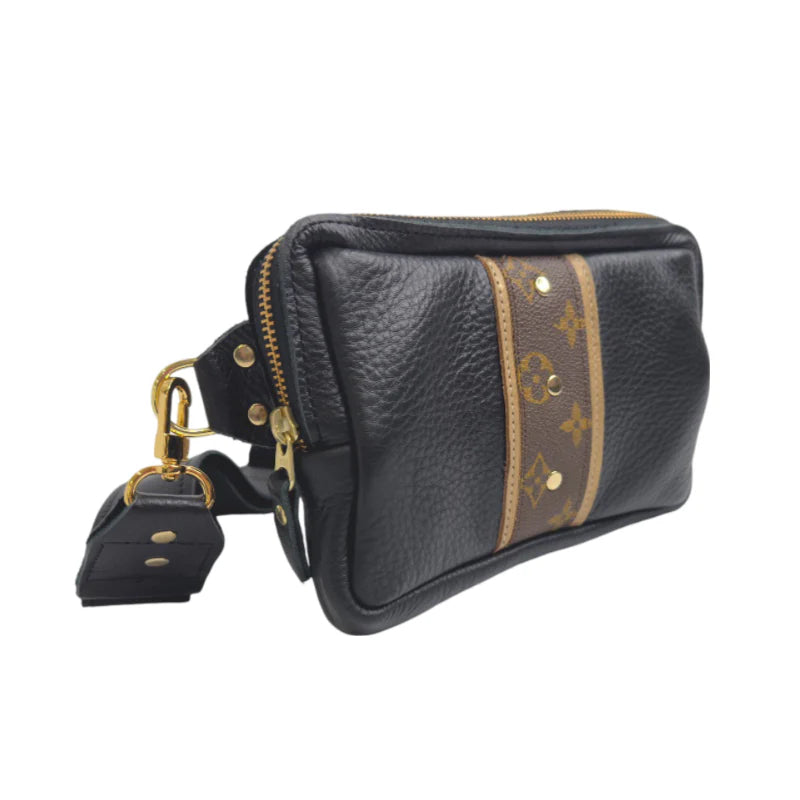 Beaudin Designs Bella Belt Bag in Black Leather & Upcycled LV