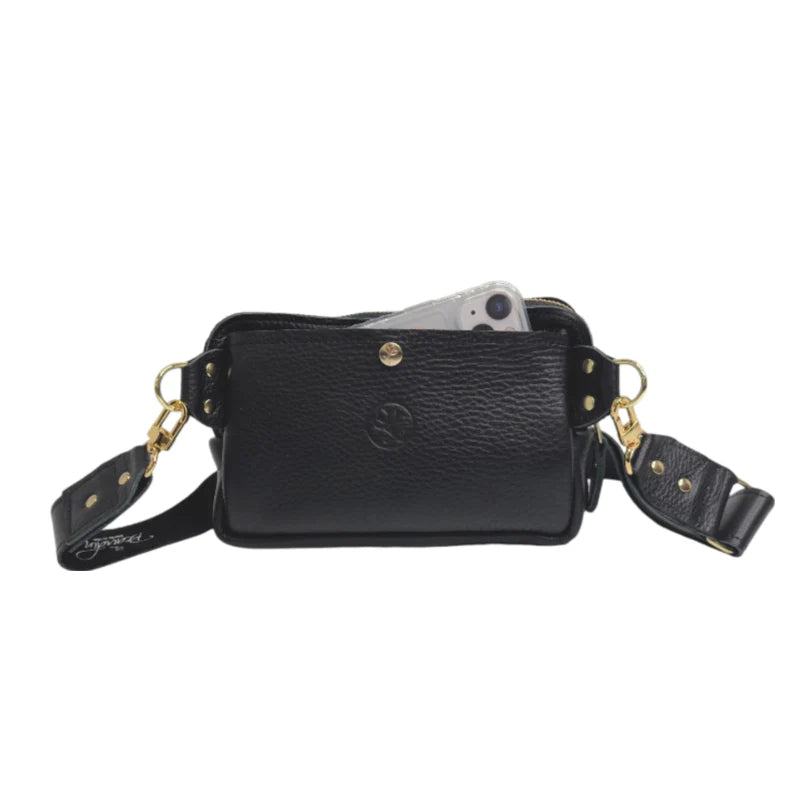 Beaudin Designs Bella Belt Bag in Black Leather & Upcycled LV