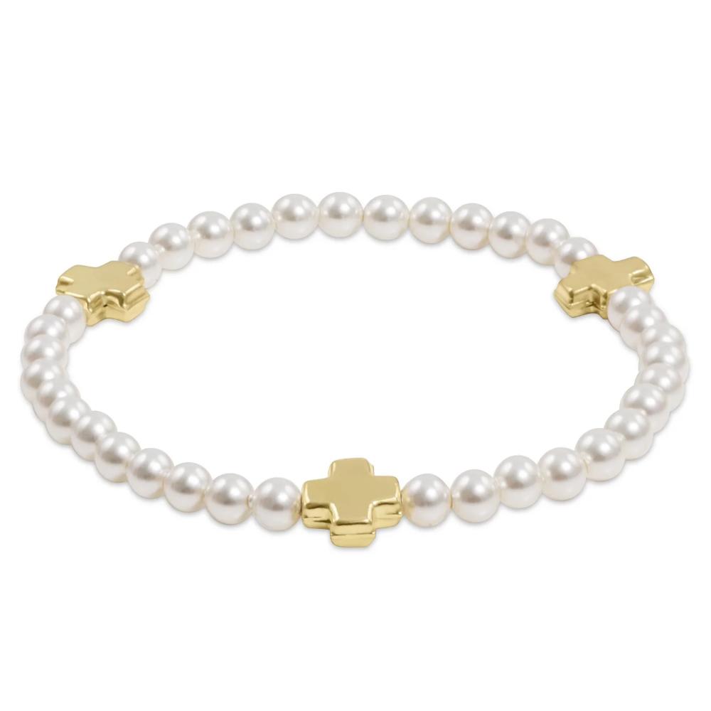 enewton 6.25" Signature Cross Pearl Pattern 4mm Bead Bracelet - Gold