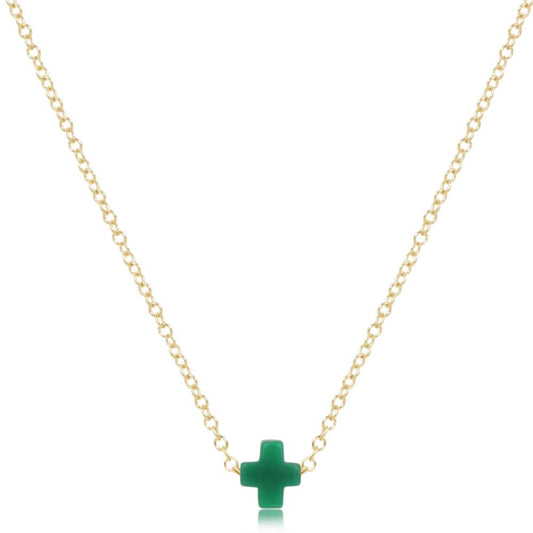 enewton 16" Necklace Gold - Signature Cross Small Charm - Emerald