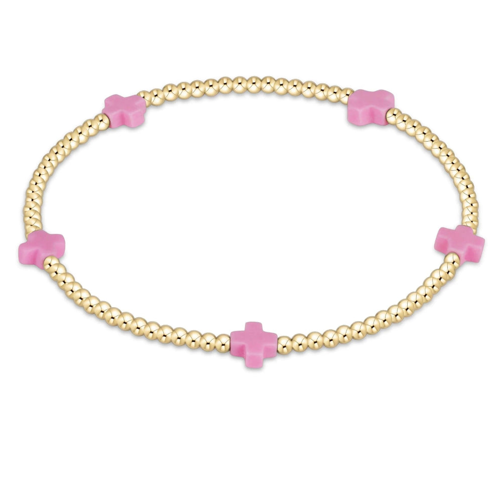 enewton 6.25" Signature Cross Small 2mm Gold Bracelet - Bright Pink