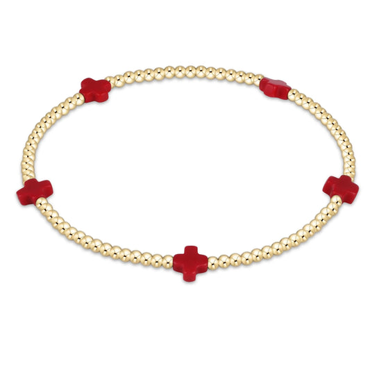 enewton 6.25" Signature Cross Small Gold Pattern 2mm Bead Bracelet - Red