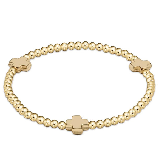 enewton 6.25" Signature Cross Gold Pattern 3mm Bead Bracelet-Gold