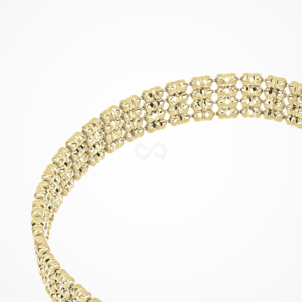 Silver beaded necklace on a white background
