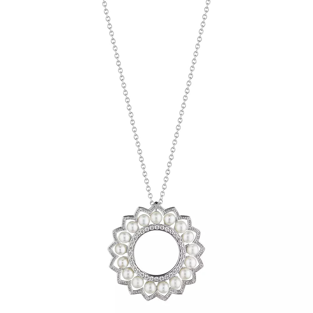 Verragio 18k Belle Beaded Pearl & Diamond Pendant Necklace