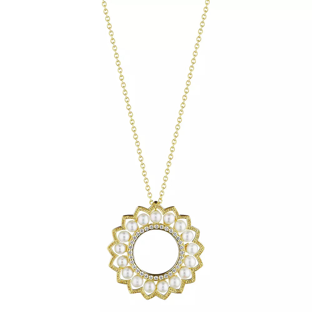 Verragio 18k Belle Beaded Pearl & Diamond Pendant Necklace