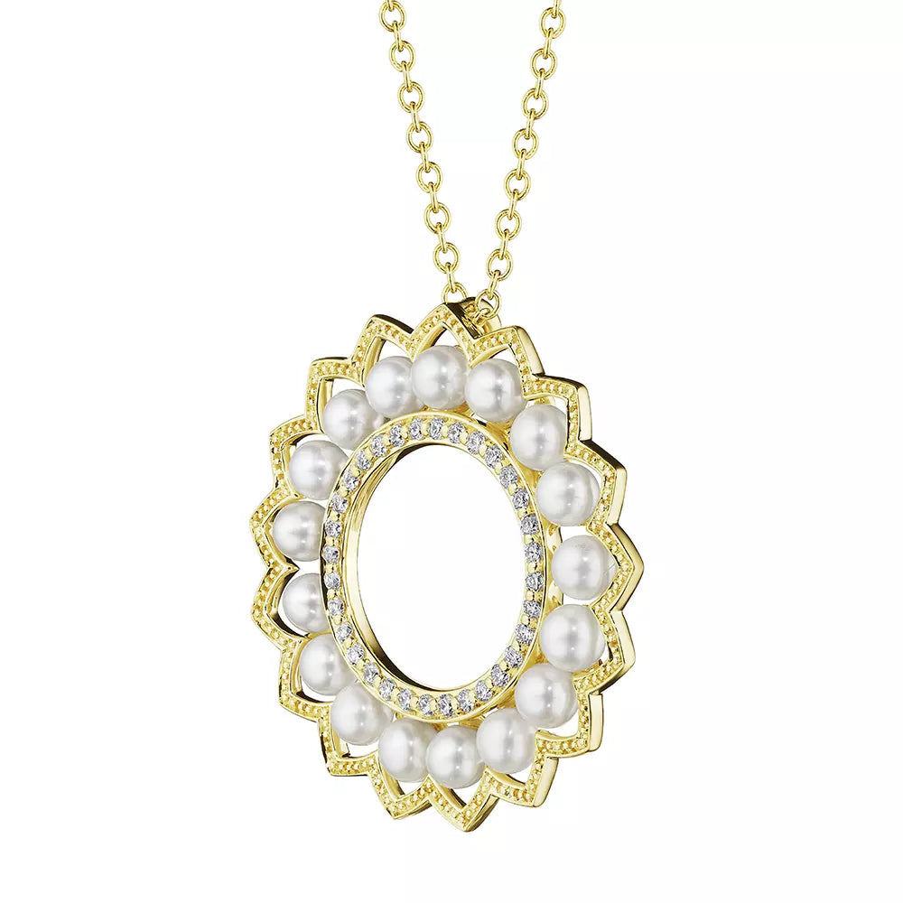 Verragio 18k Belle Beaded Pearl & Diamond Pendant Necklace