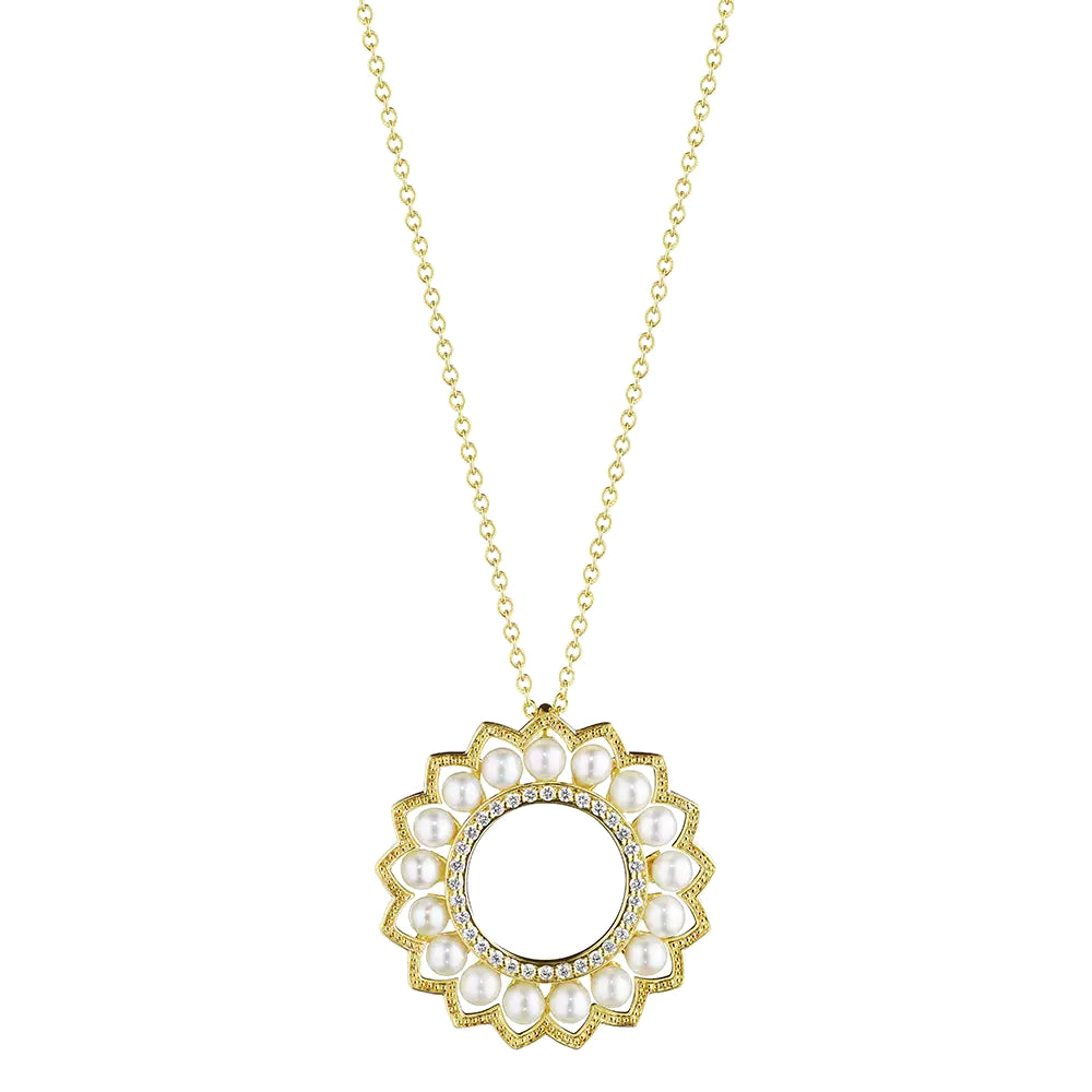 Verragio 18k Belle Beaded Pearl & Diamond Pendant Necklace