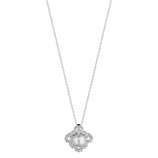 Verragio 18k Floret Diamond & Pearl Center Pendant