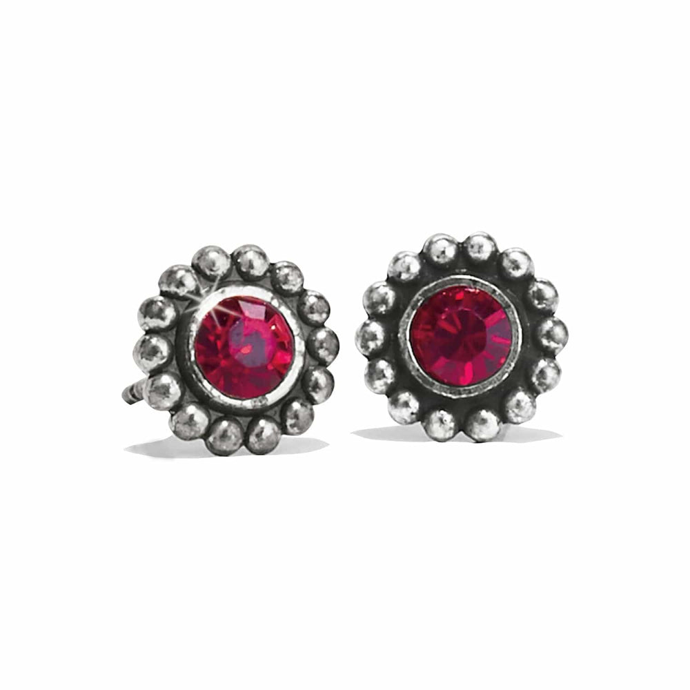 Silver stud earrings with red gemstone