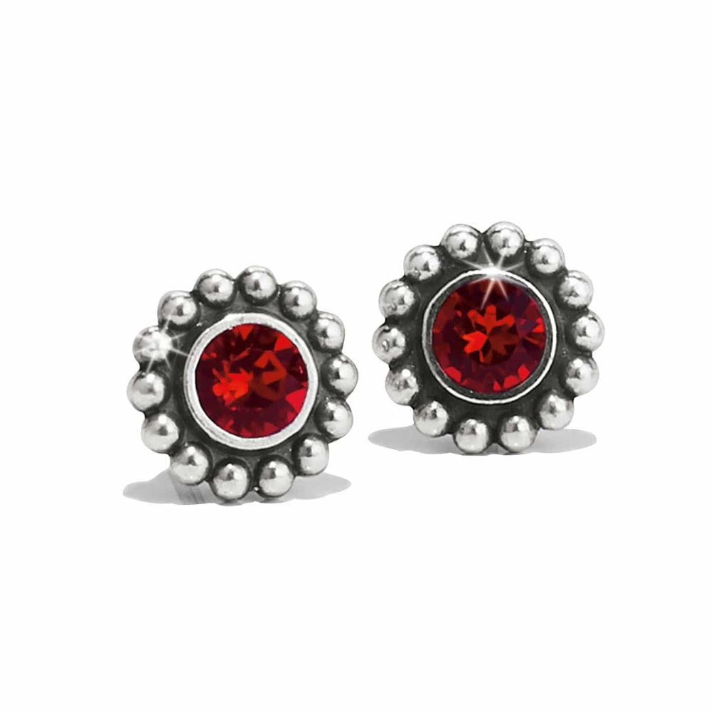Silver stud earrings with red gemstone