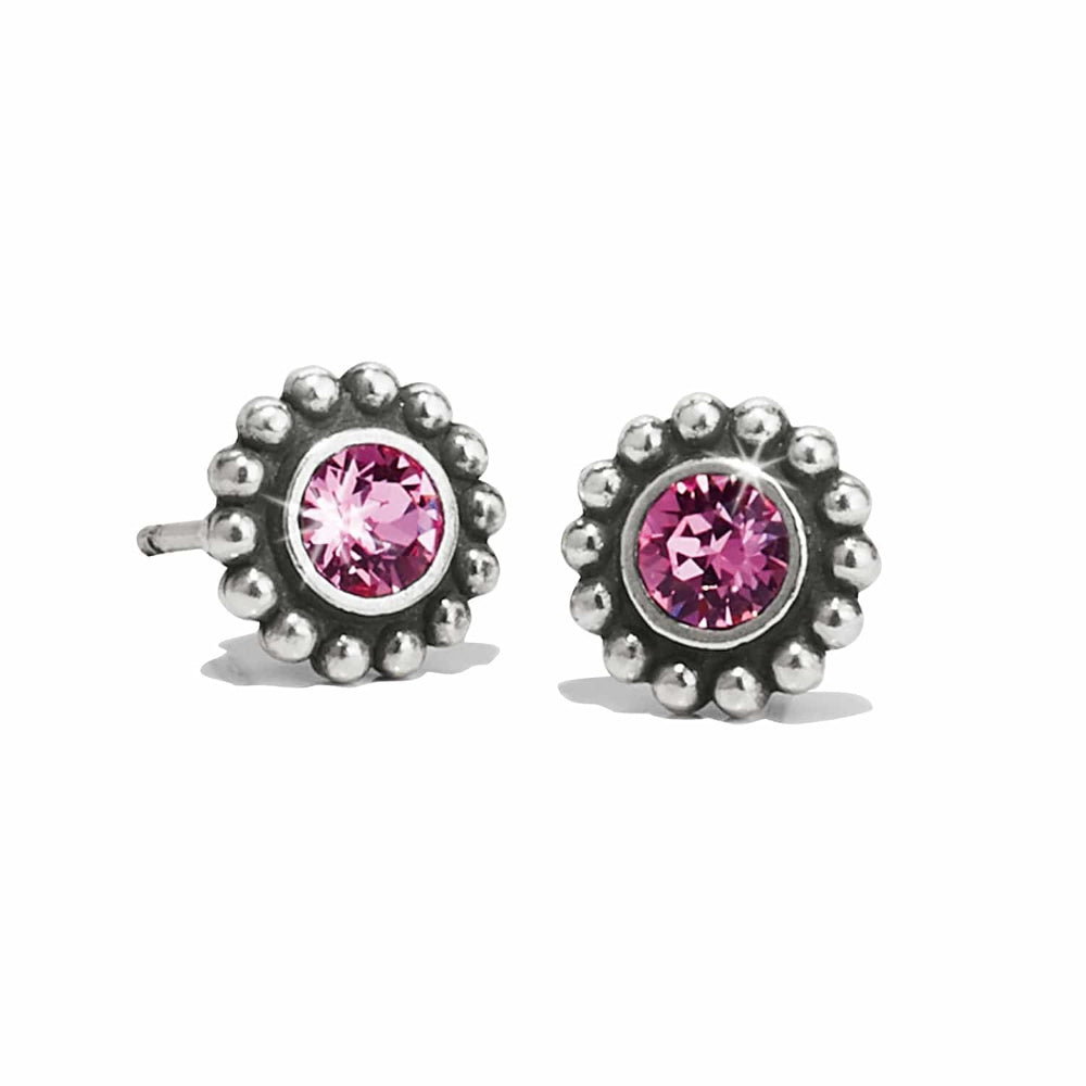Silver stud earrings with pink gemstone