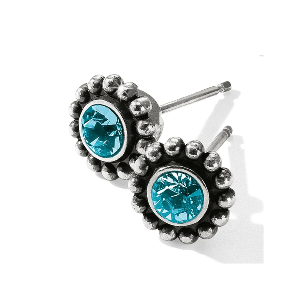 Silver stud earrings with blue gemstone