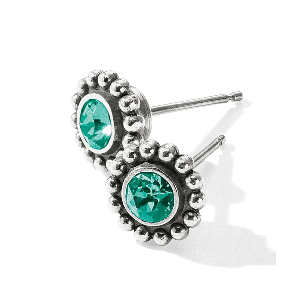 Silver stud earrings with Emerald gemstones