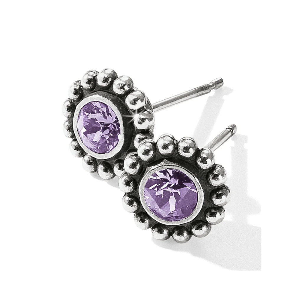 Silver stud earring with purple gemstone
