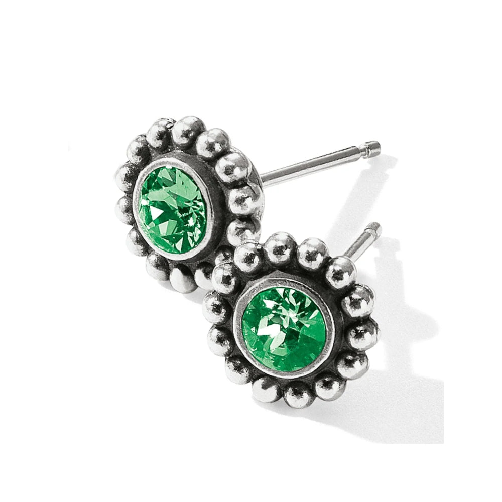 silver stud earrings with green gemstone