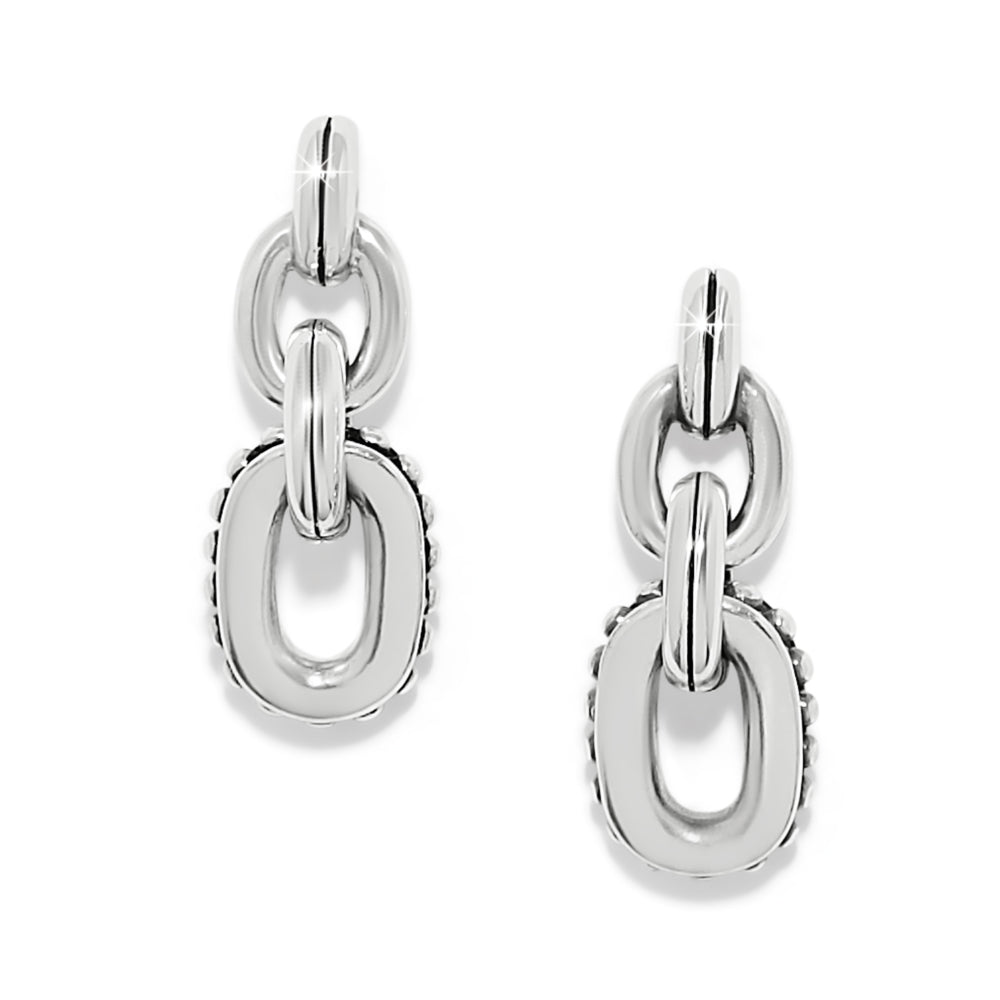 Pair of silver chain-link earrings on a white background