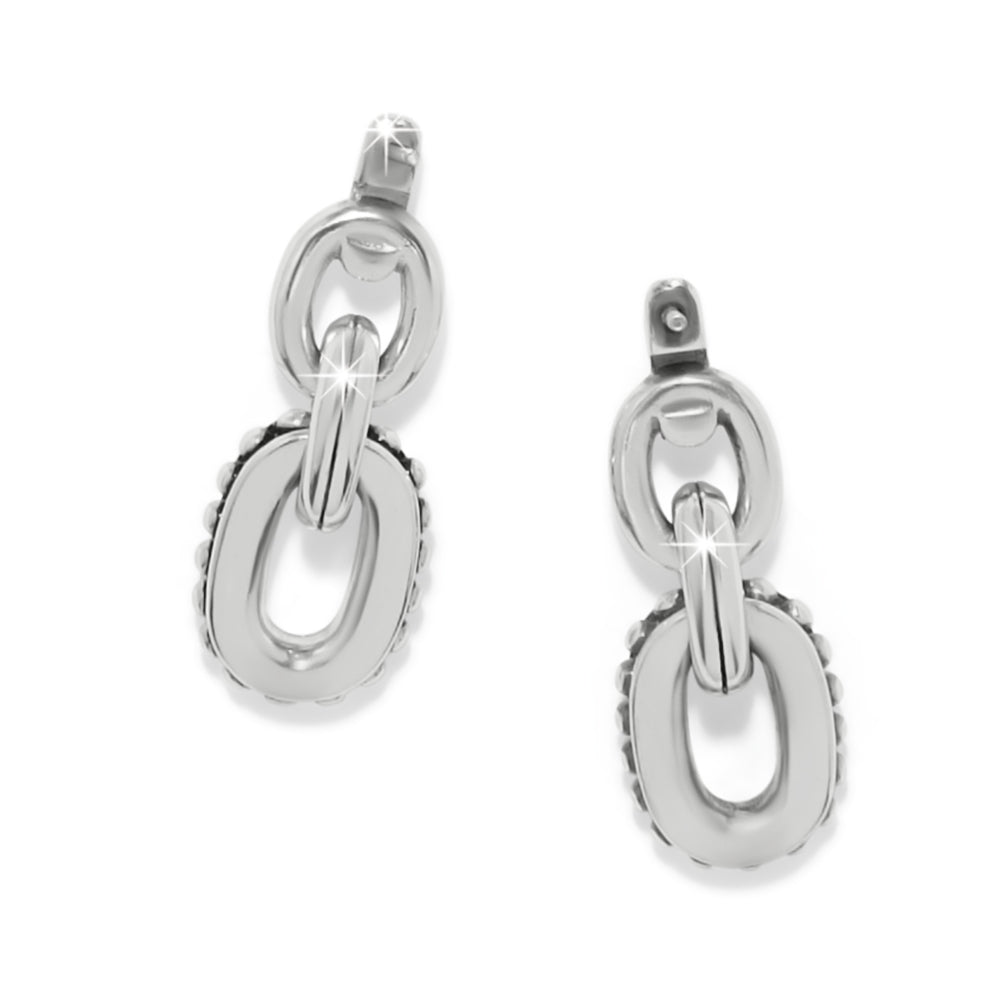 Pair of silver chain-link earrings on a white background