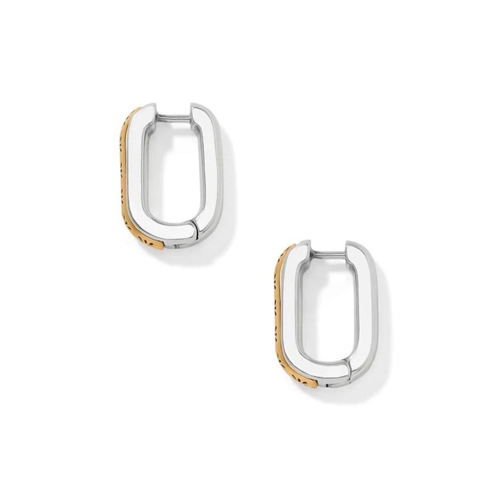 A pair of silver-toned hoop earrings with textured gold-toned inner edges, displayed on a clean white background.
