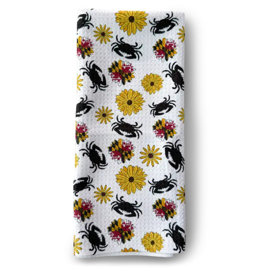 Jami Creates Maryland Flower & Crab Patterned Waffle Kitchen Dish Towel