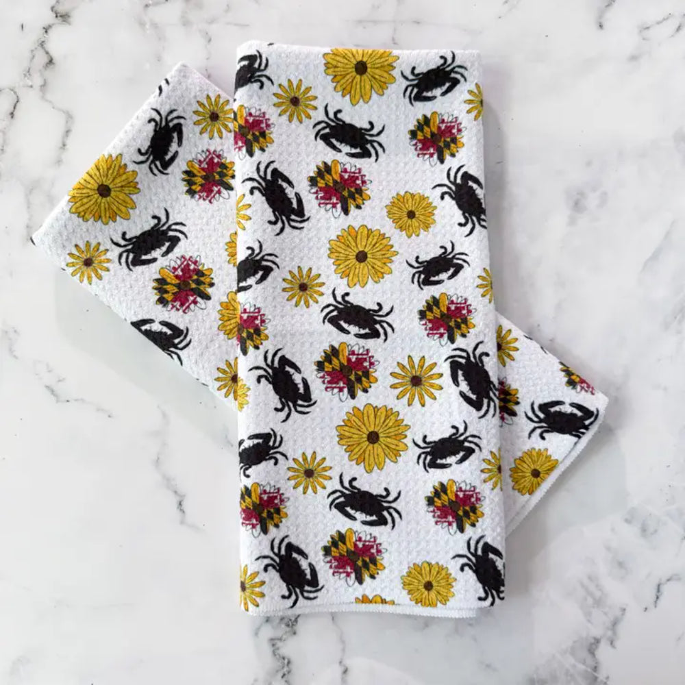 Jami Creates Maryland Flower & Crab Patterned Waffle Kitchen Dish Towel