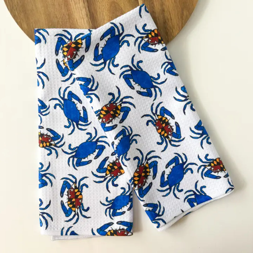 Jami Creates White Maryland Flag Crab Patterned Waffle Kitchen Dish Towel