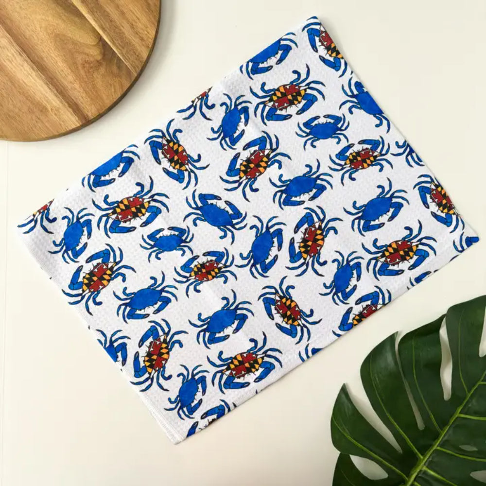 Jami Creates White Maryland Flag Crab Patterned Waffle Kitchen Dish Towel