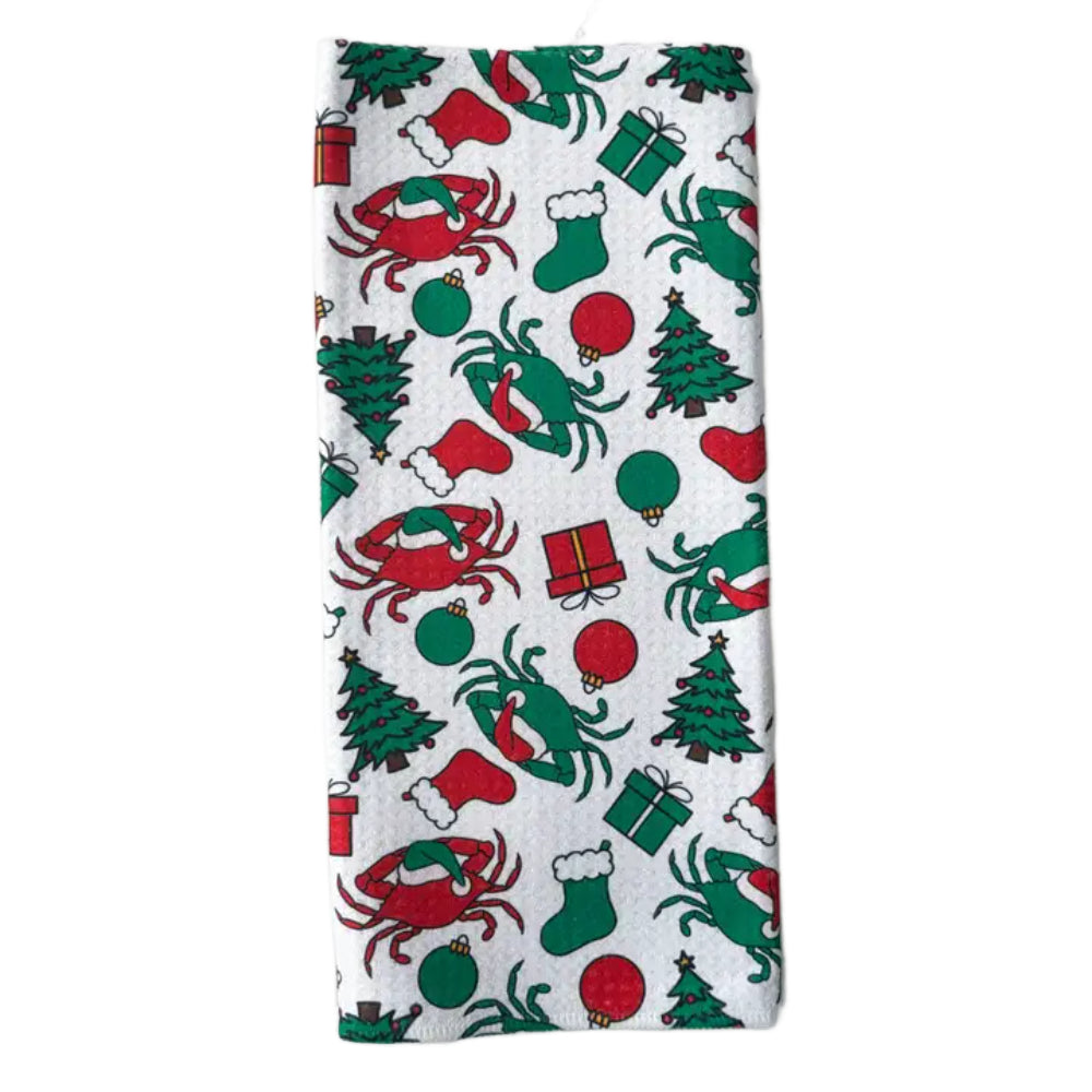 Jami Creates Maryland Christmas Crab Patterned Waffle Kitchen Dish Towel