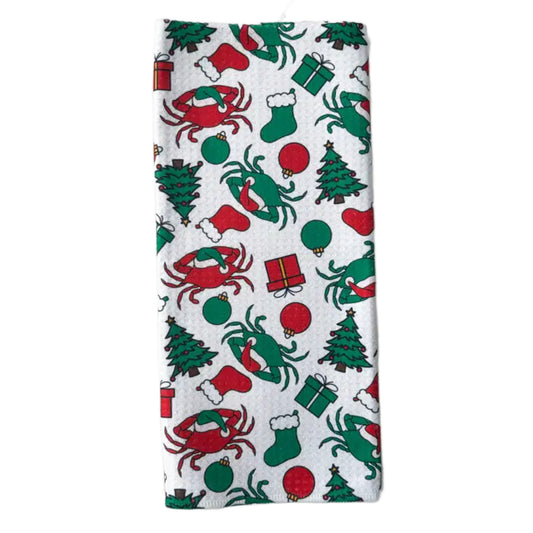 Jami Creates Maryland Christmas Crab Patterned Waffle Kitchen Dish Towel