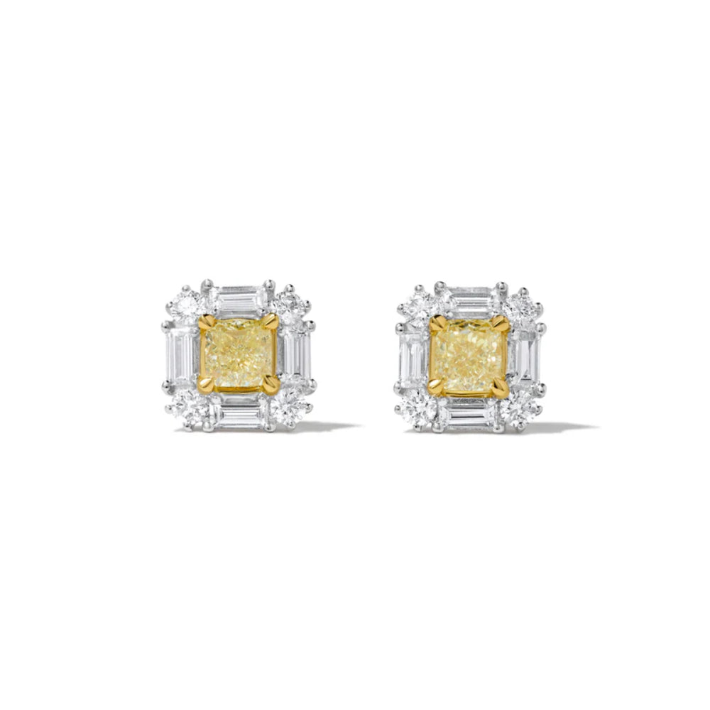 18k Gold Yellow Cushion Diamond Earrings