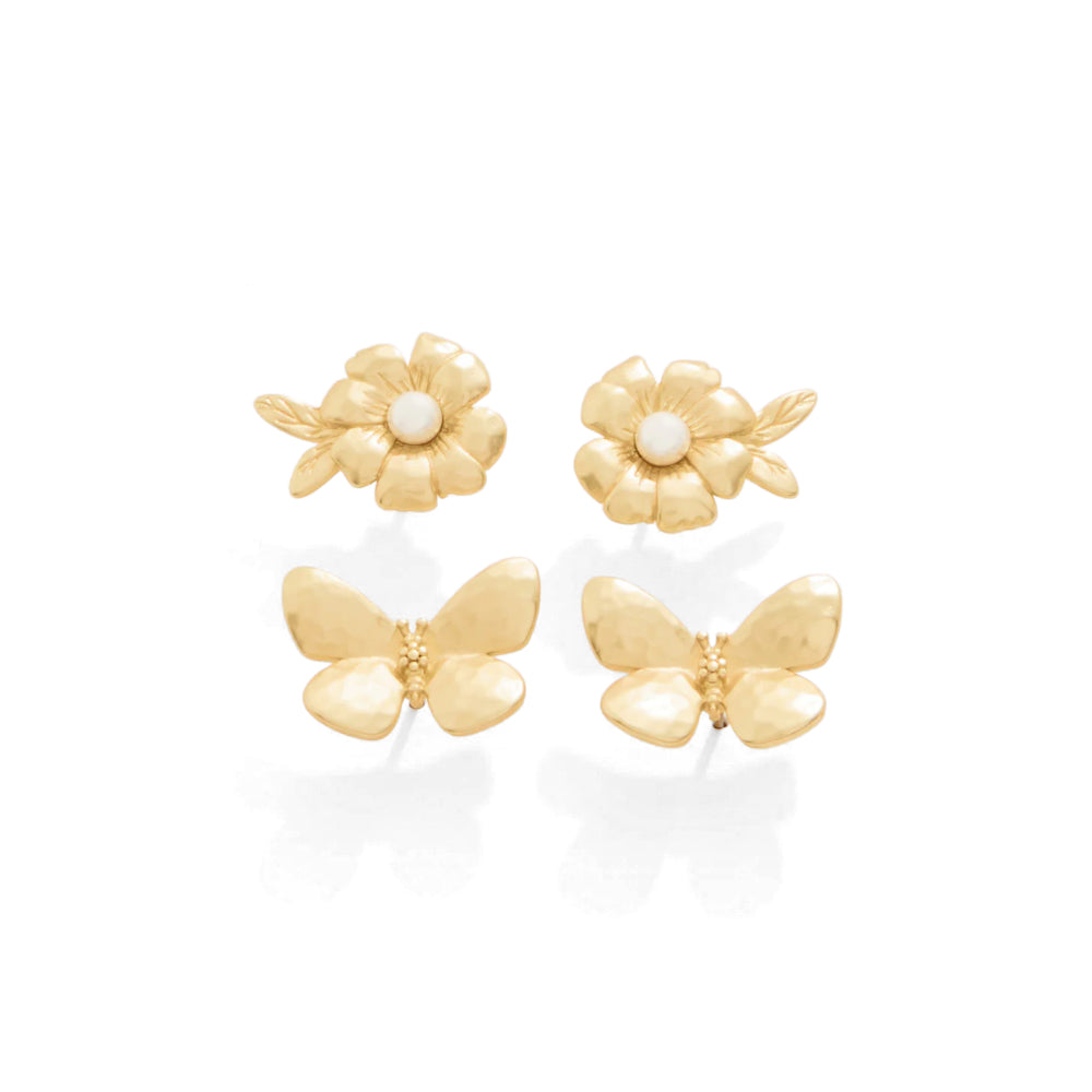 Spartina Gold Posy Party Stud Earrings Set