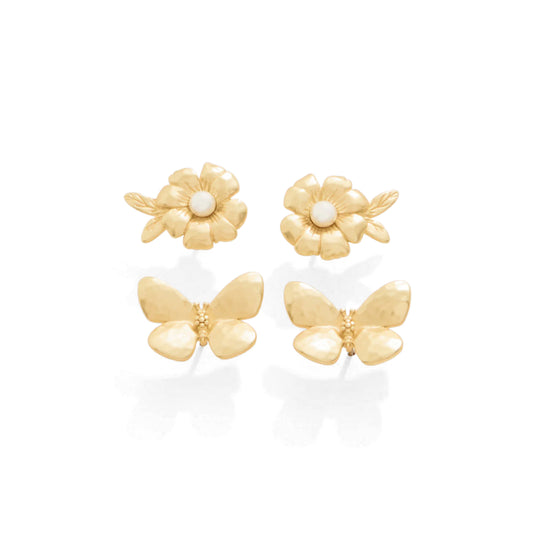 Spartina Gold Posy Party Stud Earrings Set