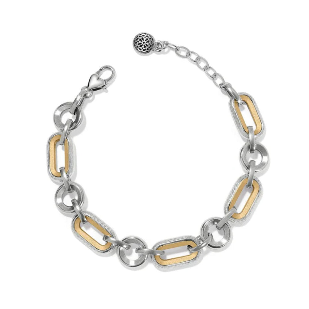 A two-tone (gold and silver) link bracelet with a lobster claw closure.
