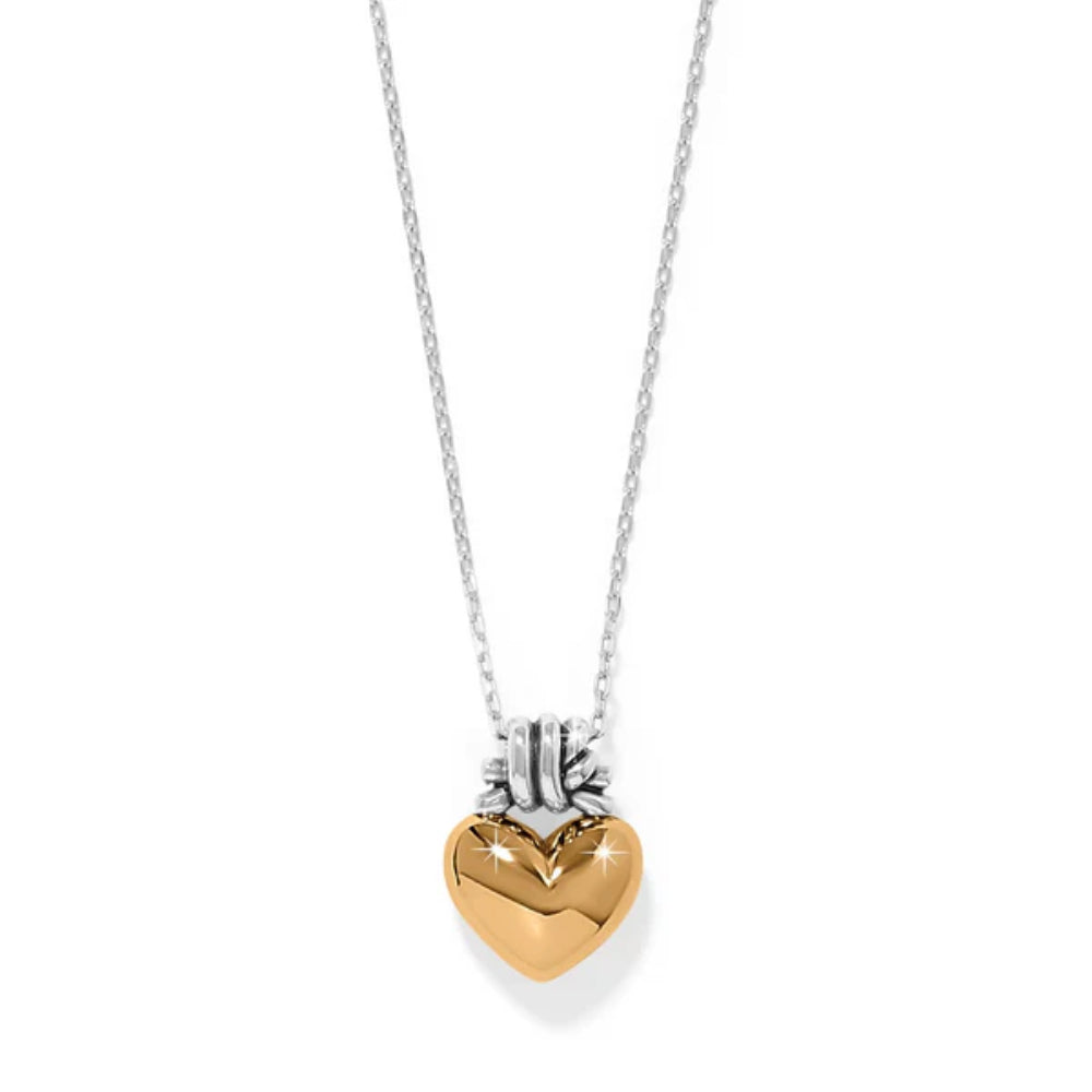 Necklace with a gold heart-shaped pendant on a white background