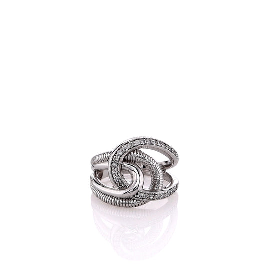 Judith Ripka Sterling Silver Intertwined Diamond Eternity Ring